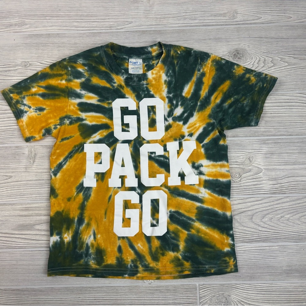 Green and gold GO PACK GO Tie-Dye T-Shirt- Green Bay Packer colors